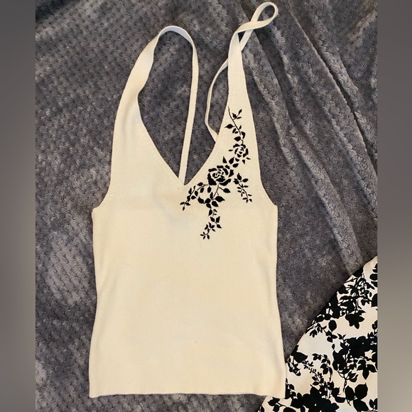 NWT Cute Gap black and white floral capri and halter top set SzS top sz8 capri - Picture 12 of 14